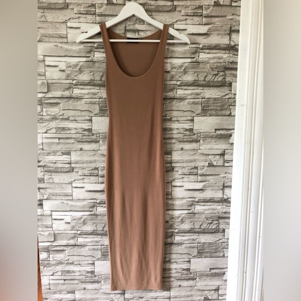 PrettyLittleThing Tan Maxi Bodycon Dress